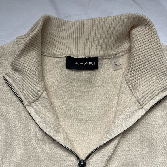 Tahari cream sweater women's size xl w/ 1/4 zip collar, poly blend, cream - Picture 4 of 4